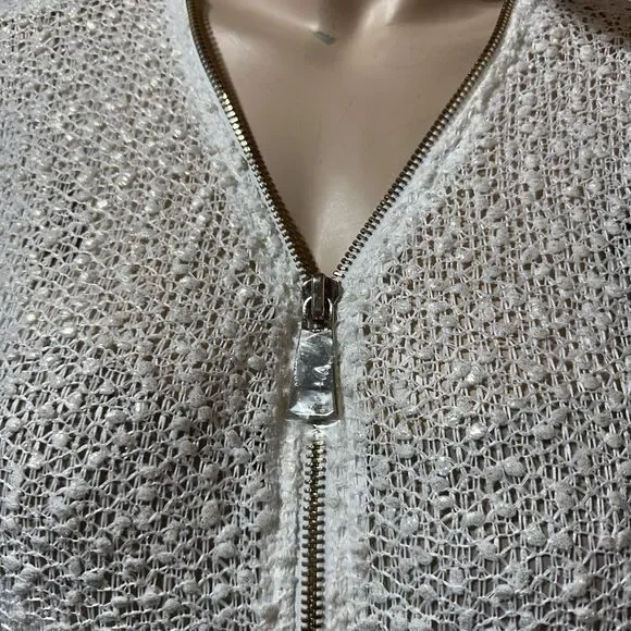 Alfani Top Women’s Size L Large Cream Gold Open Knit Quarter Zip Popover NWT - Picture 3 of 10